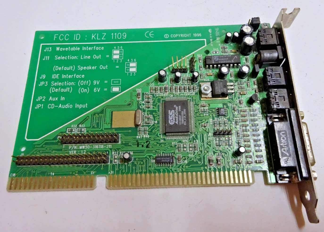 ESS KLZ 1109 Audio Drive ES1868F ISA DOS Vintage Audio Card Sound Card #GK11923