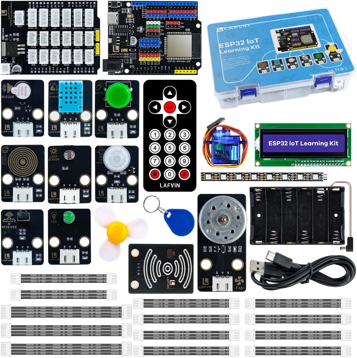 ESP32 Iot Learning Kit with ESP32 Devkit, RFID Module, LCD1602 Display, Detailed
