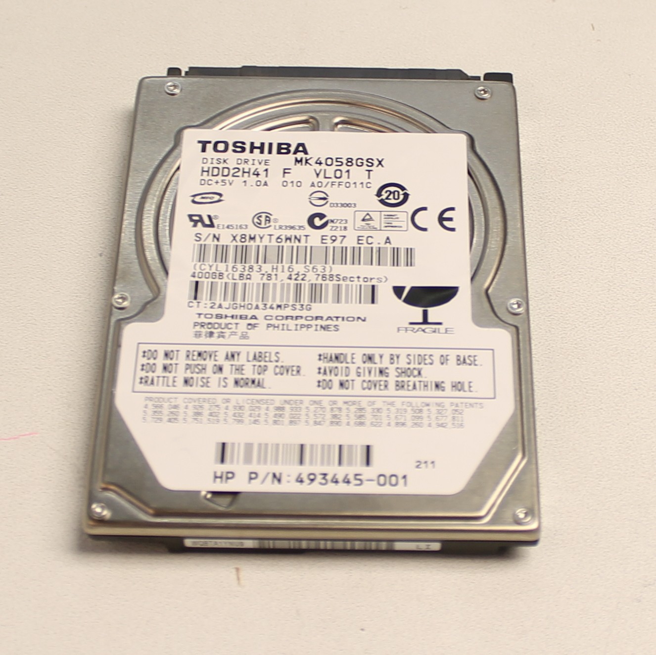 MK4058GSX Toshiba Hard Drive 400GB 2.5 5400RPM Sata "GRADE A"