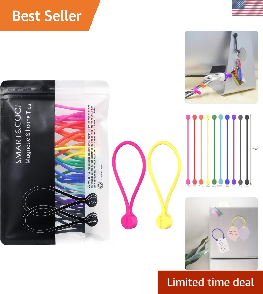 Flexible Silicone Magnetic Cable Ties Set - 20 Packs for Ultimate Organization