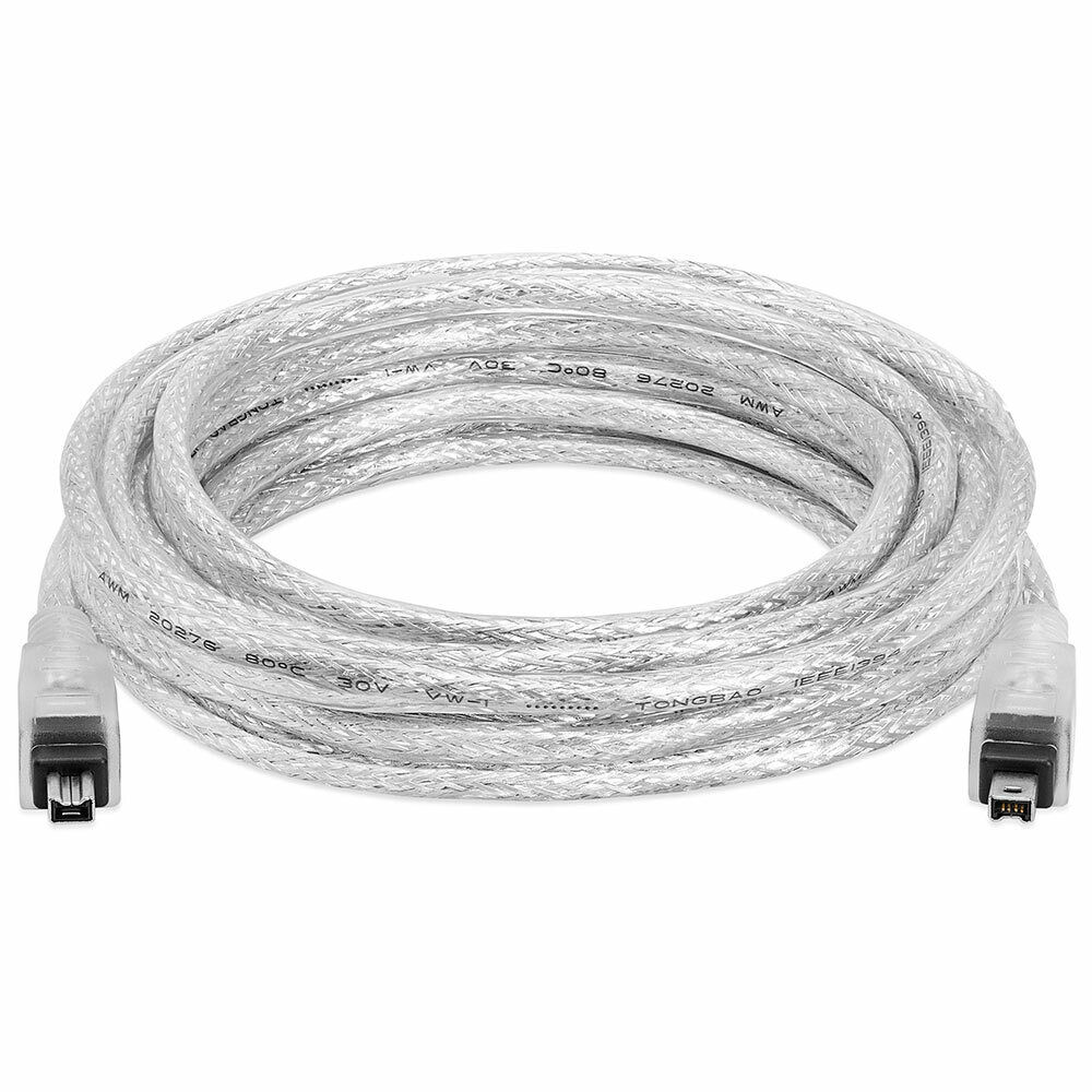 15 Ft Clear -IEEE-1394 FireWire/iLink DV 4 Pin Male To Male Cable 