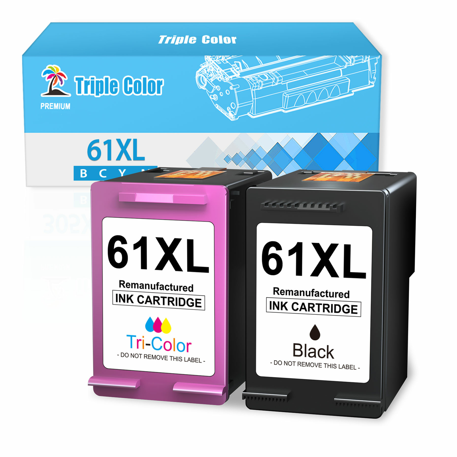 2 Pack Reman 61XL Ink Cartridges Replace for HP Deskjet 3054 3510 3511 3512 3516