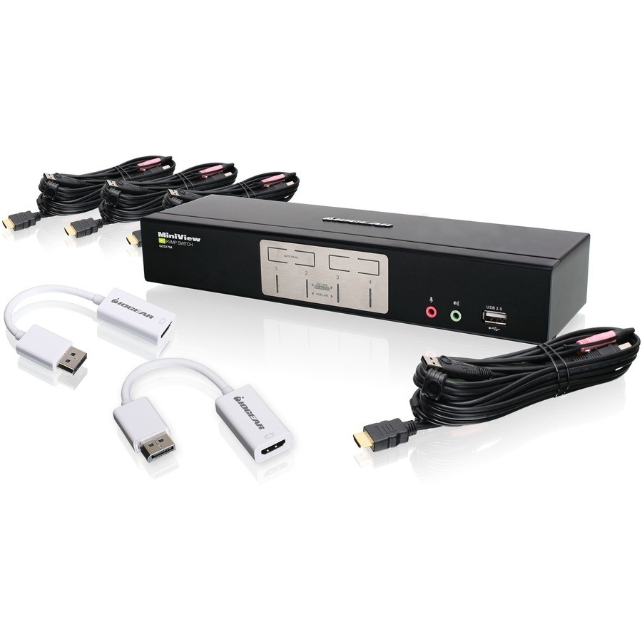 Iogear GCS1794DPKIT 4-Port HDMI KVMP with DisplayPort Adapters Bundle
