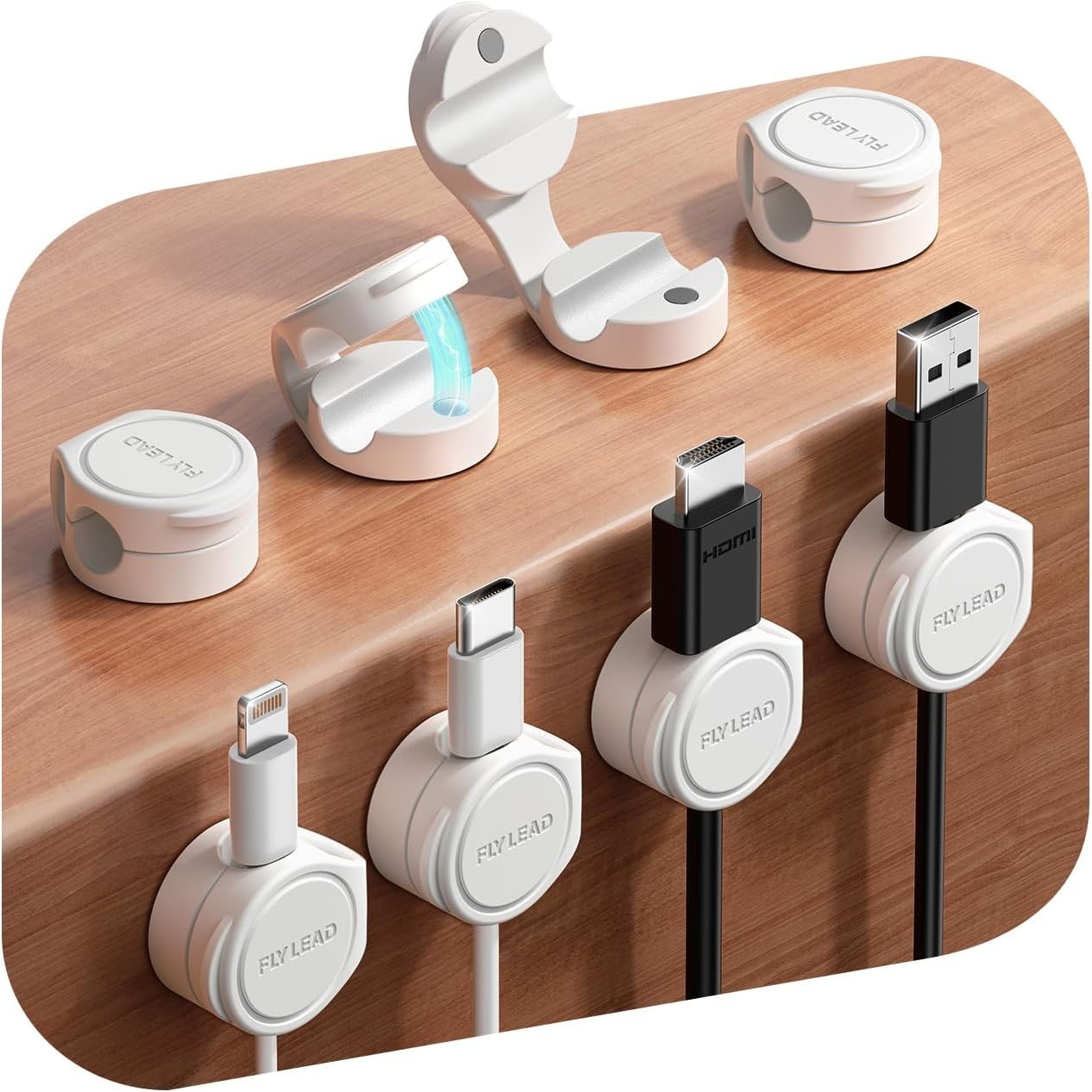 8-Pack Silicone Cord Organizer Magnetic Cable Clips, Adhesive | Resilient Yet