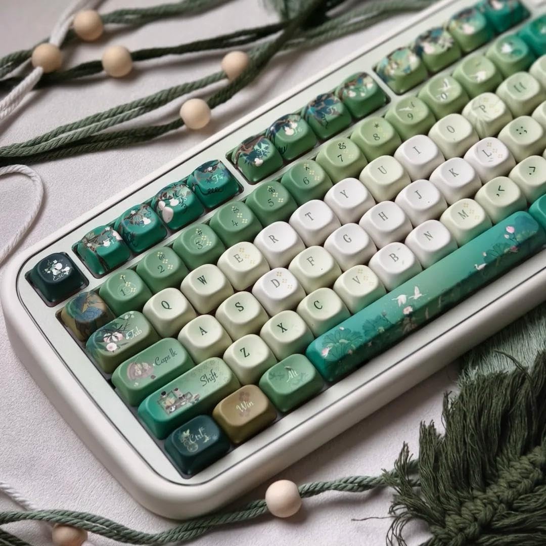 120 PCS Green White Dye Sub PBT MOA Profile Keycaps Fits 60/75/100 Percent