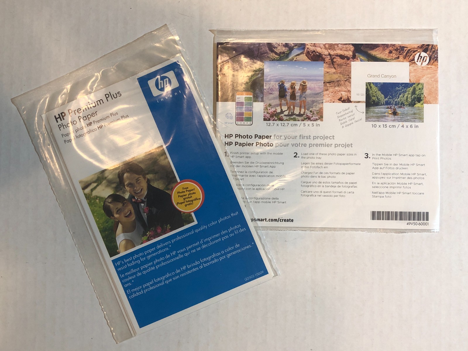 HP Photo Paper Premium Plus 4x6 High Gloss Q2502-10009 & 5x5 49V50-60001 - Lot 2