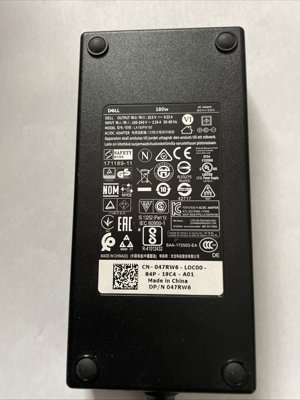 Genuine DELL 180W 19.5V 9.23A AC Adapter Charger DA180PM111 LA180PM111 7.4mm NEW
