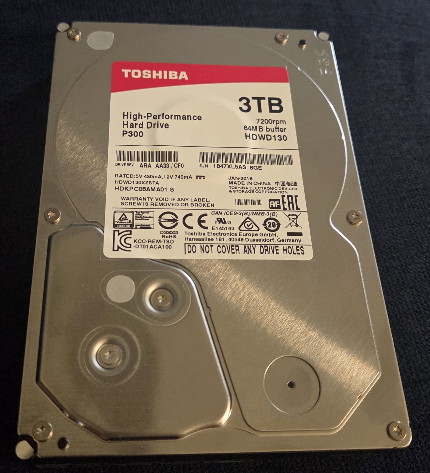 Toshiba P300 3TB , Internal, 7200 RPM, 3.5" (HDWD130XZSTA) Hard Drive - Tested