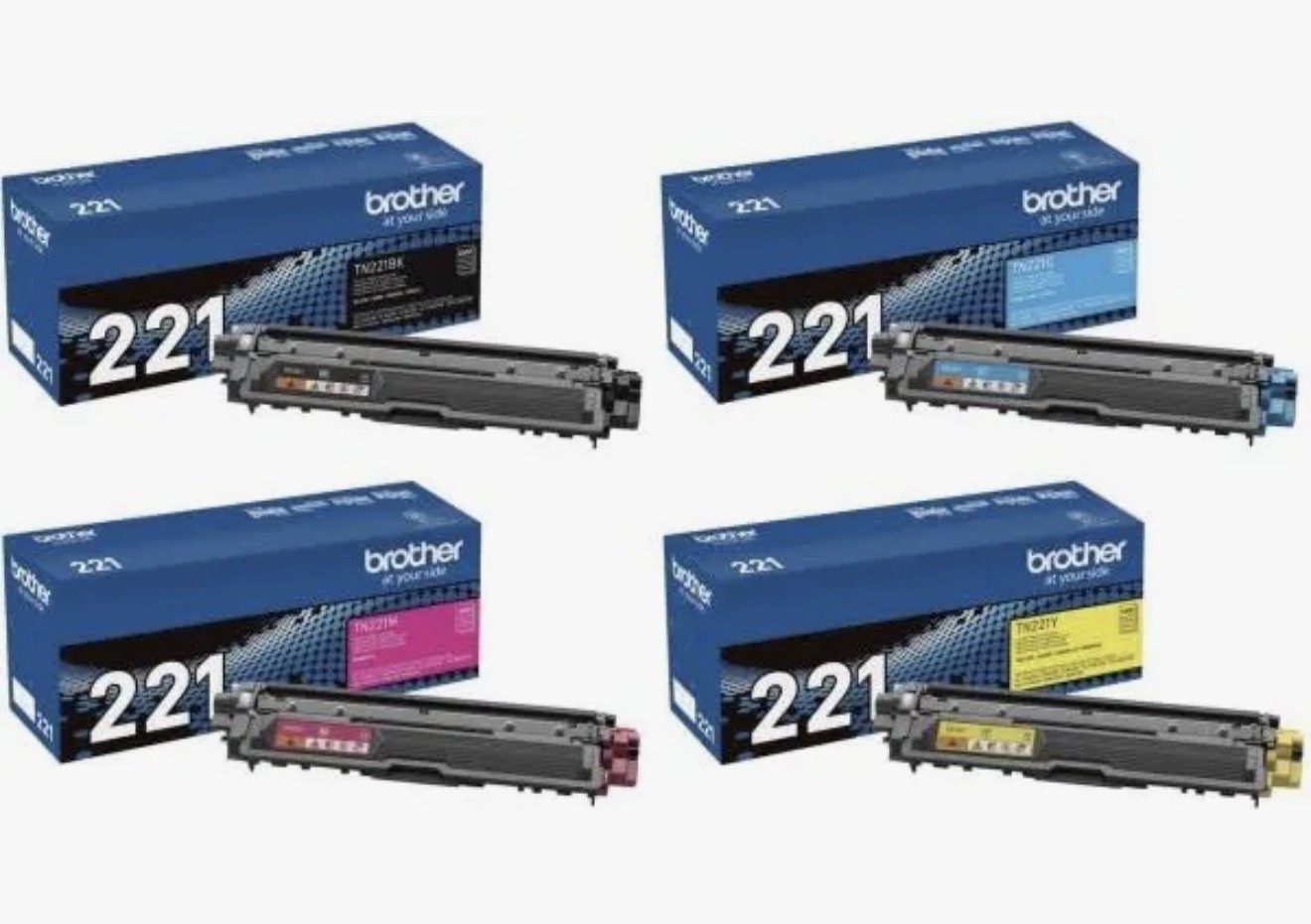 Brother TN221 Toner 4-Pack | Black Cyan Magenta Yellow | HL-3170CDW MFC-9340CDW