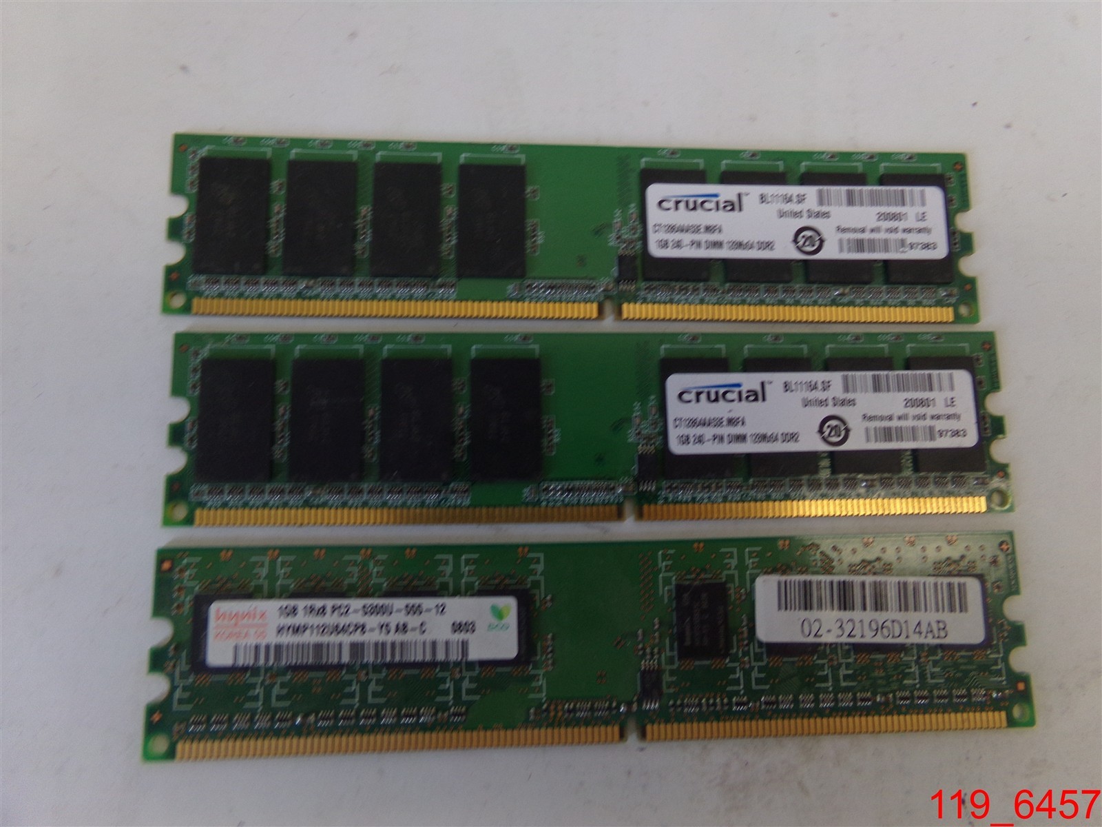 Qty=3: 1GB RAM: Crucial 240-Pin DIMM (2) & Hynix HYMP112U64CP8-Y5 AB-C