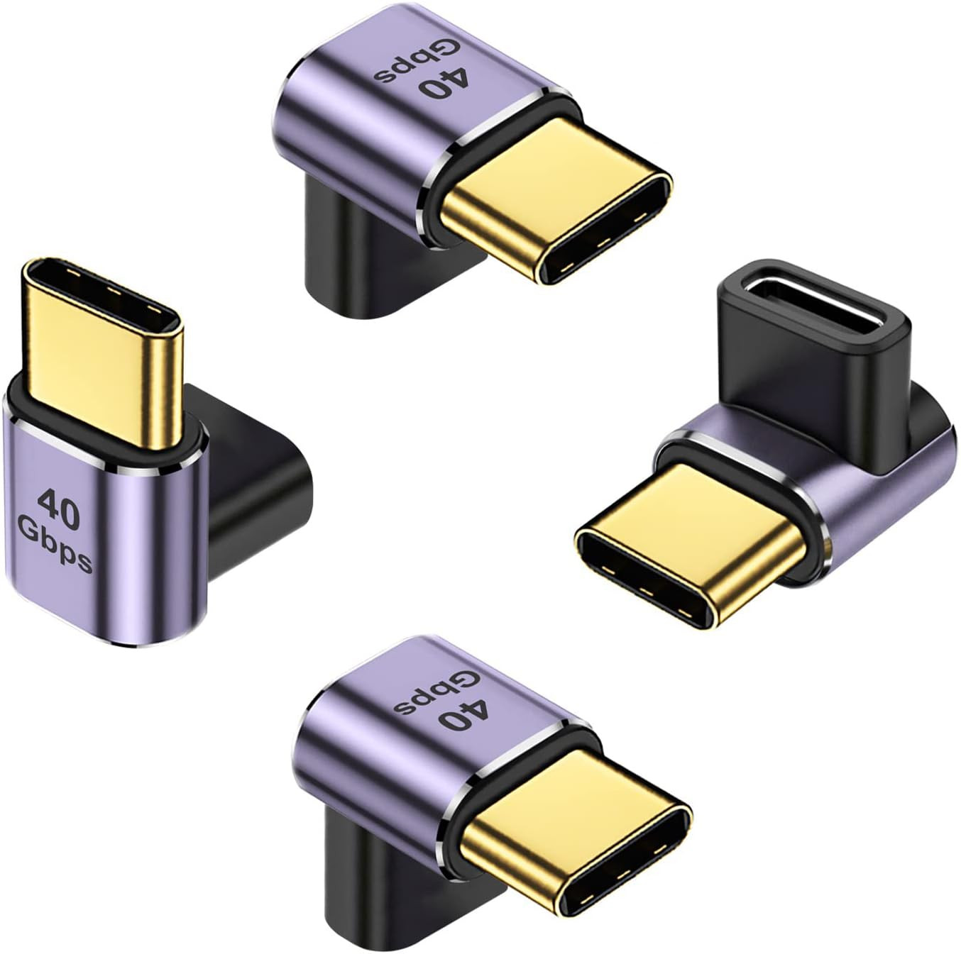 90 Degree USB-C Male to USB-C Female Adapter (4 Pack), Type-C up and down Right