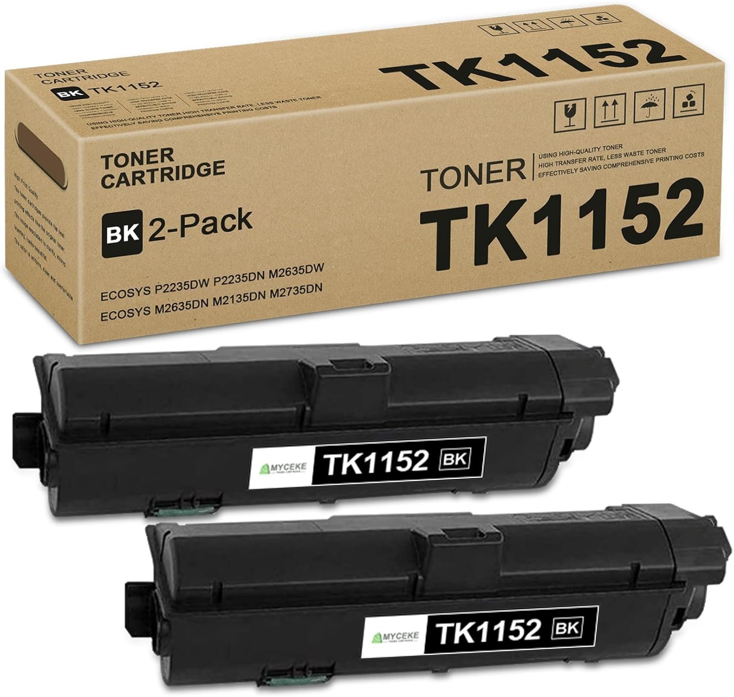 2 Pack TK1152 Black Toner Cartridge: Compatible TK1152K TK-1152K Toner + + + + +
