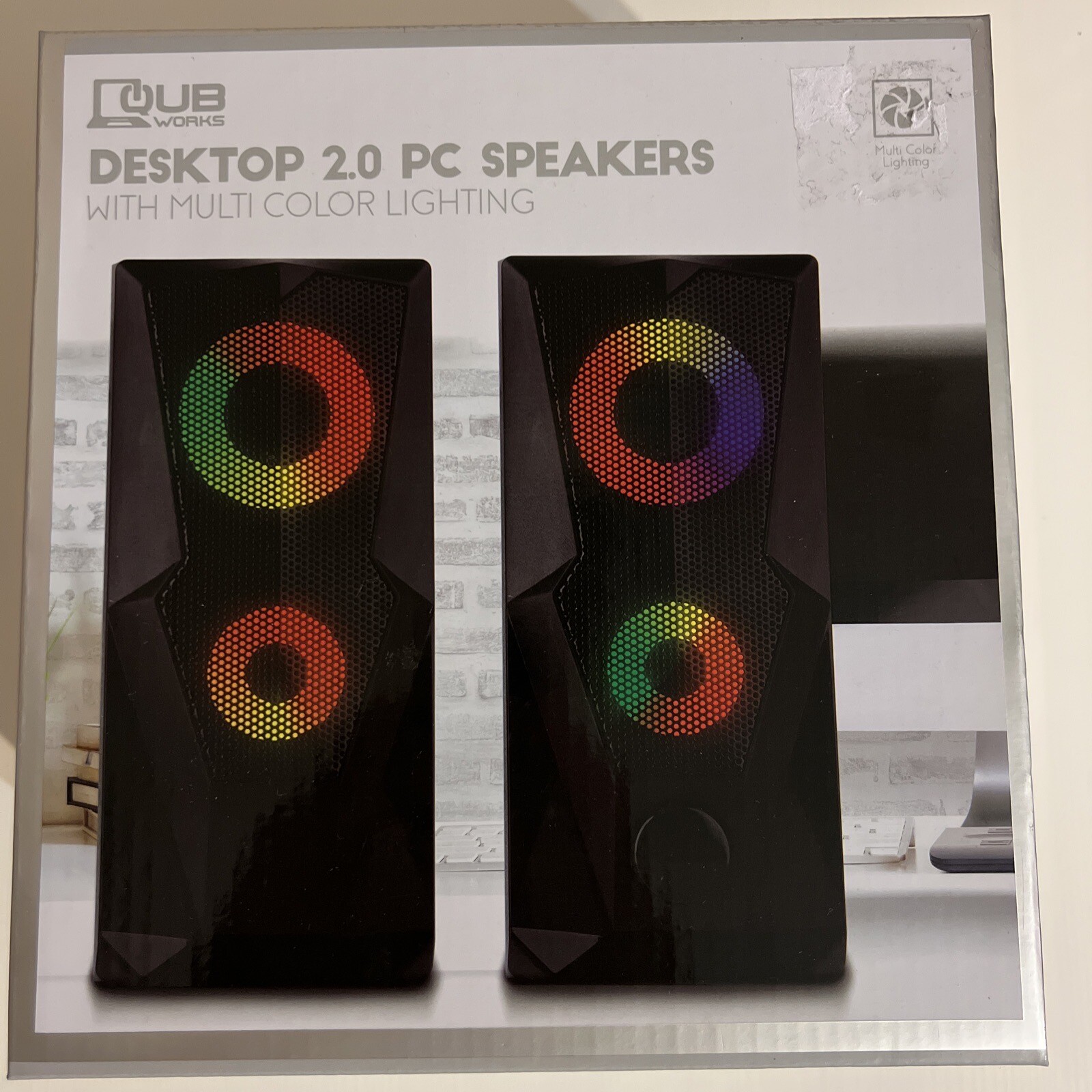 Vivitar QUB Works Desktop Stereo Speakers Colorful Multi-Lighting LED QUB60015