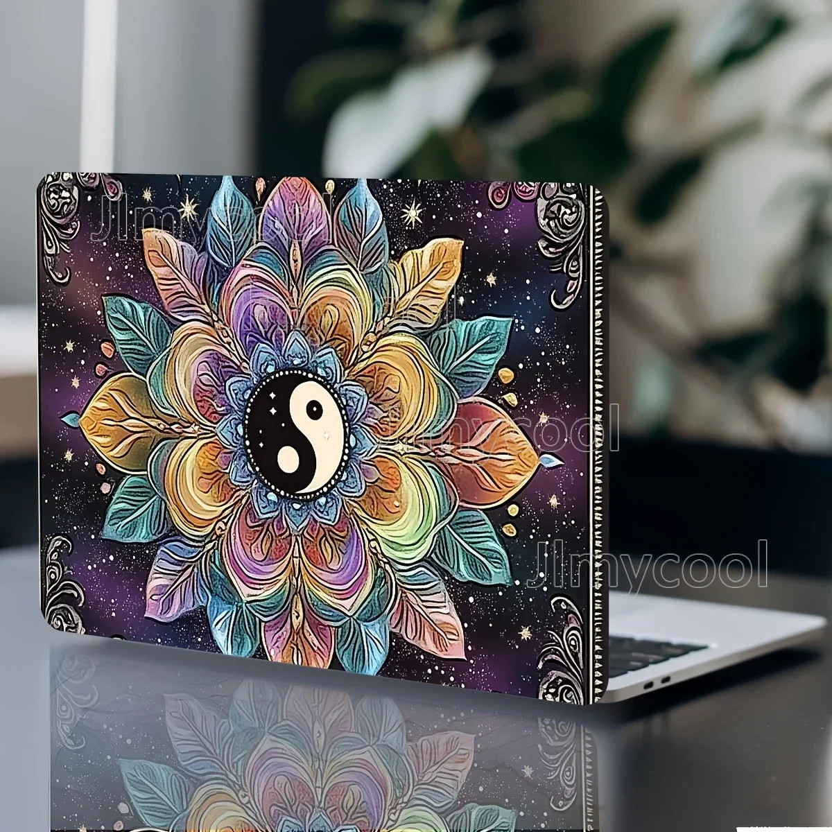 2Pcs Yin Yang Floral Laptop Art Sticker Set Vivid Mandala Design Waterproof