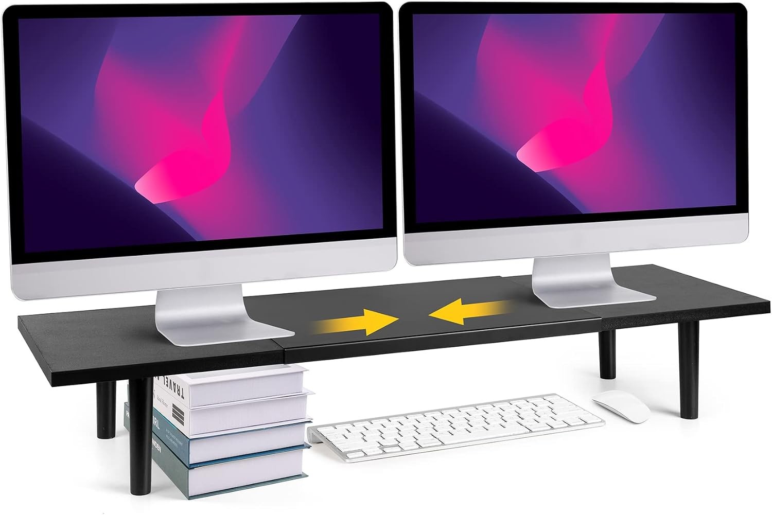 Dual-Monitor-Stand-Riser-For-Desk Adjustable Length 32-40 Inch Large