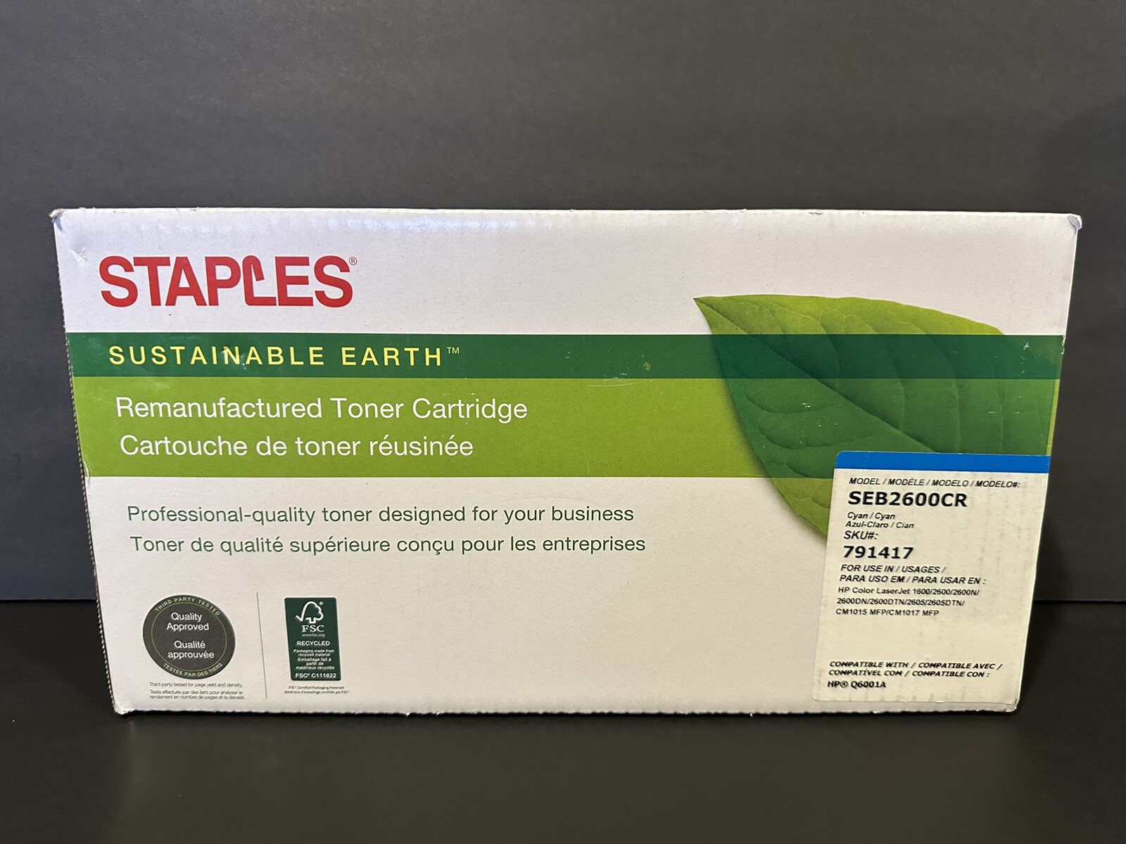 Staples SEB2600CR Cyan Toner Cartridge SKU-791417 HPQ6001A