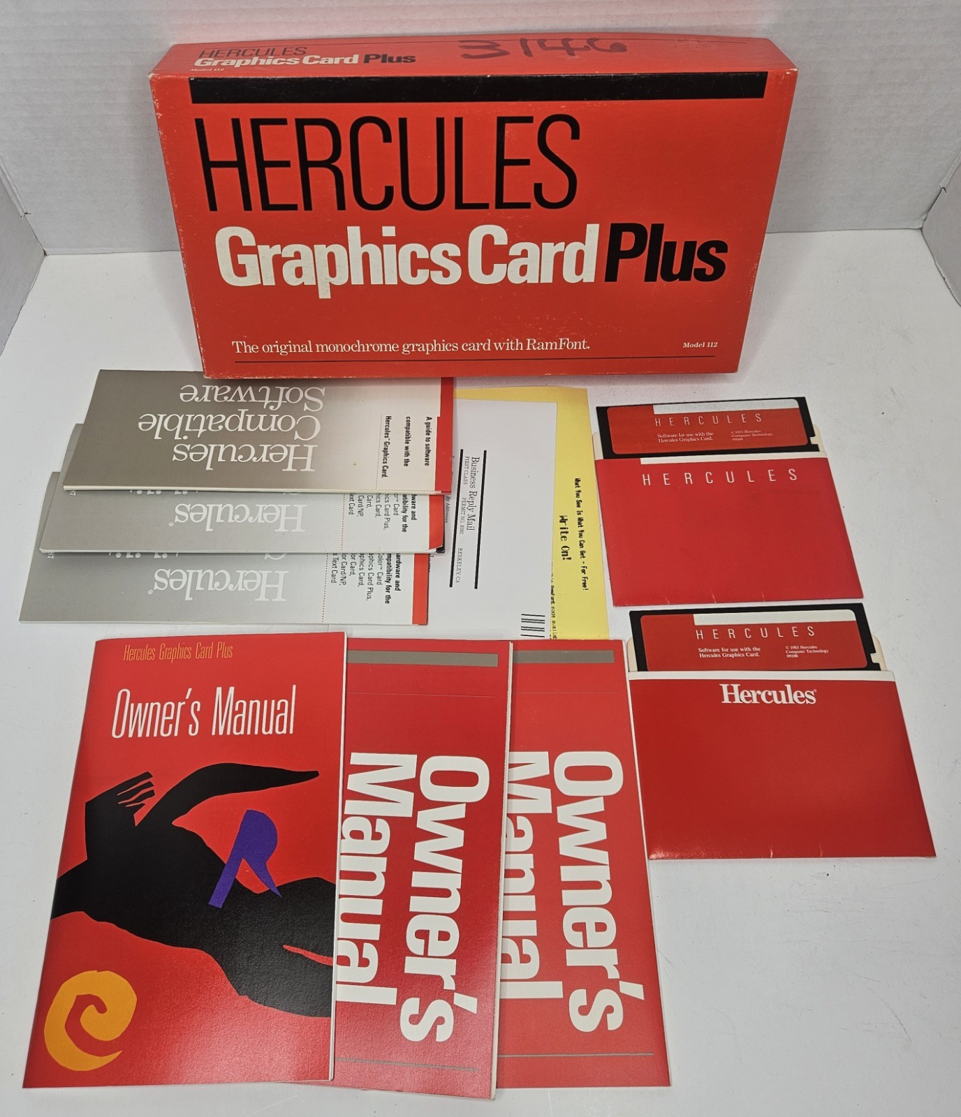 Vintage Hercules Graphics Card  Driver Diskettes Box Papers  5.25" IBM