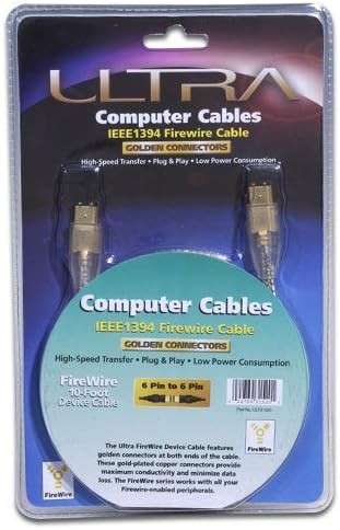 Ultra ULT31520 Golden Connectors IEEE1394 Firewire Cable 10ft 4Pin to 4Pin