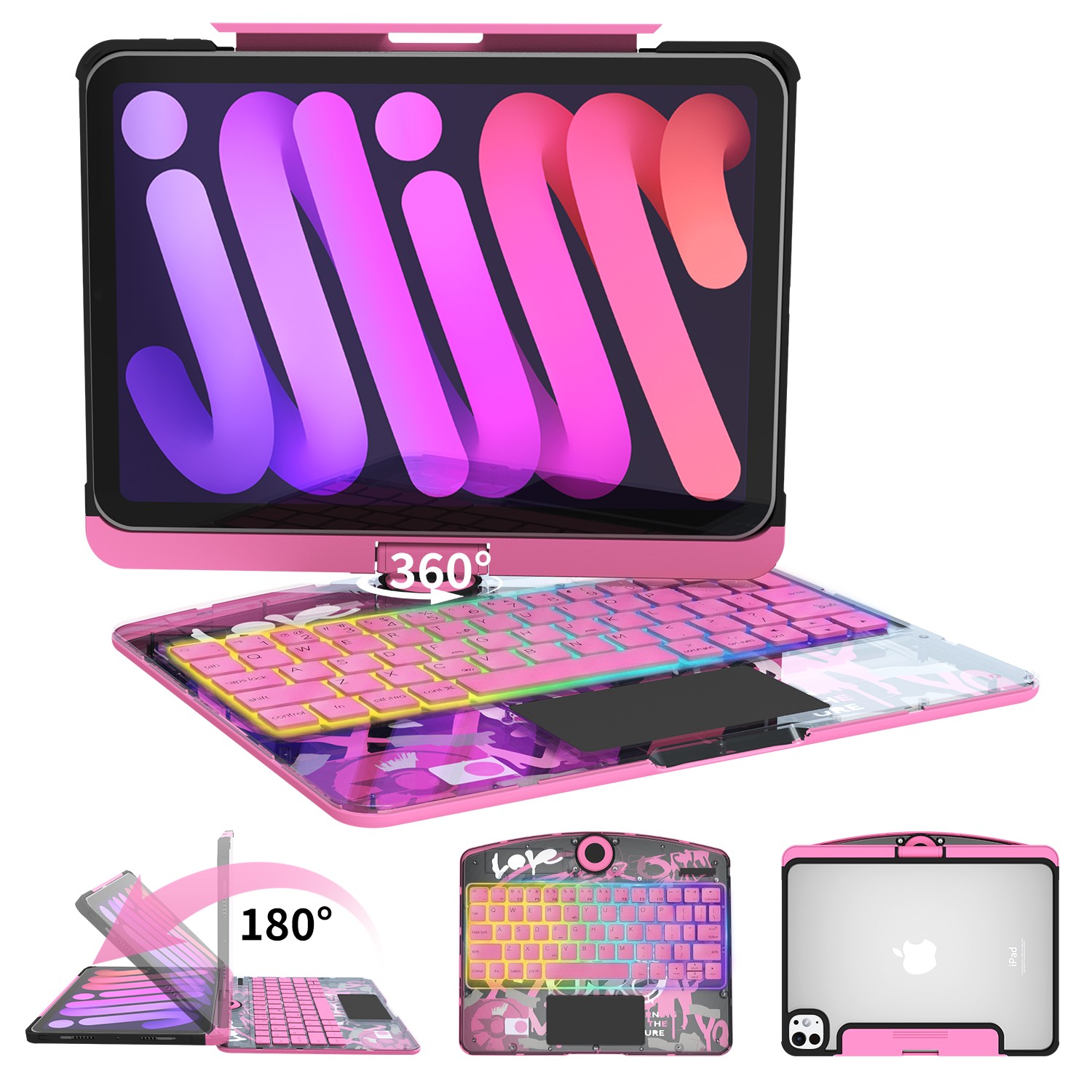 Transparent Case with Wireless Keyboard for iPad A16 11th/10th Gen 360° Rotation