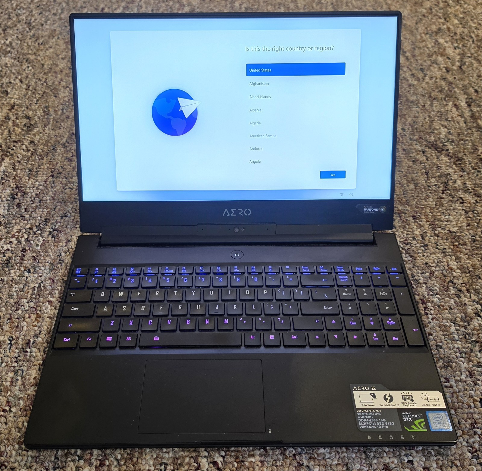 Gigabyte Aero Laptop 15x v8-BK4K4P - i7-8750H - GTX 1070 - 16GB RAM - 512GB SSD