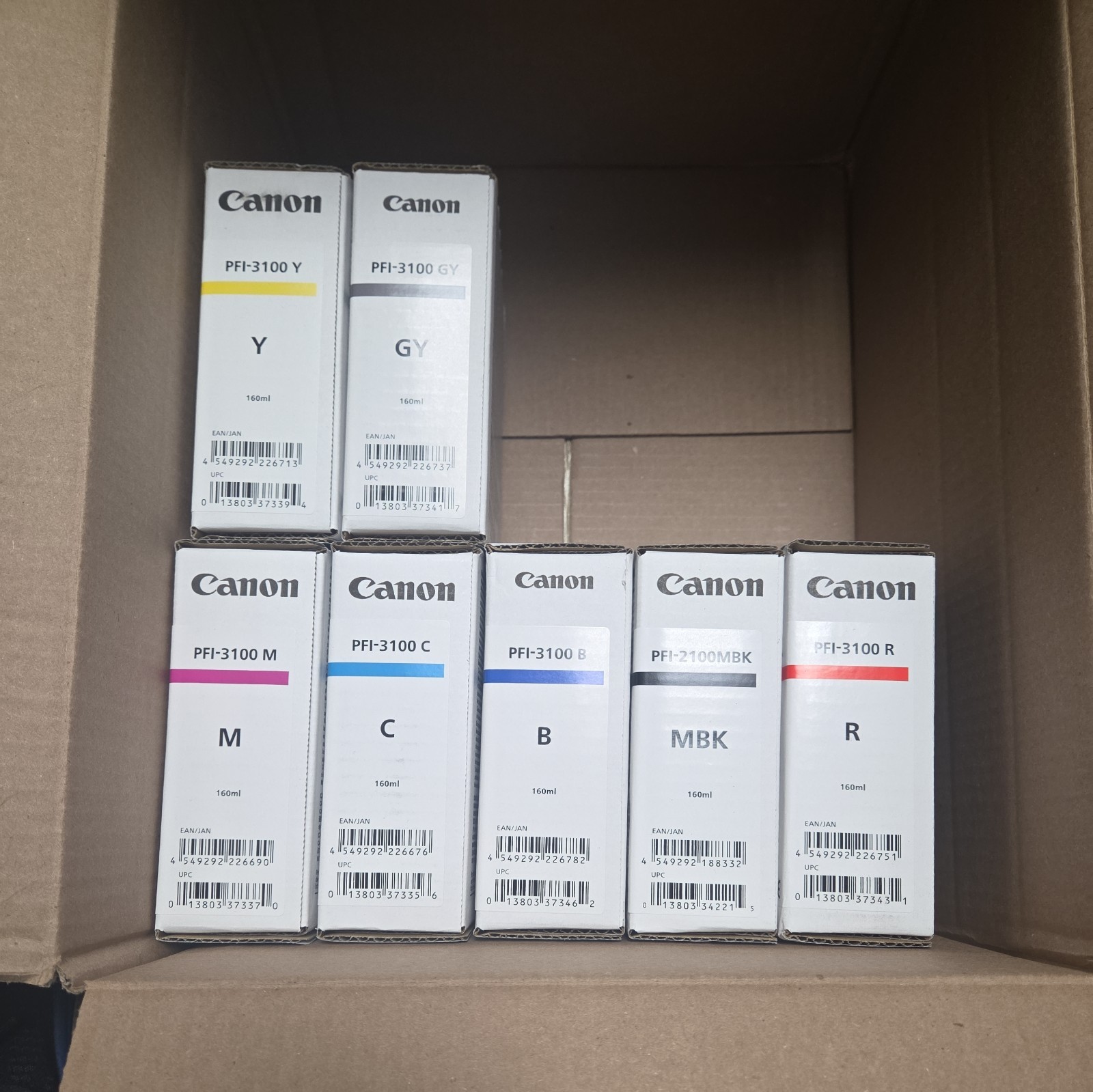 Canon PFI-3100 PGY 160ml for canon gp 4600s plotter  NEW. box of 7.
