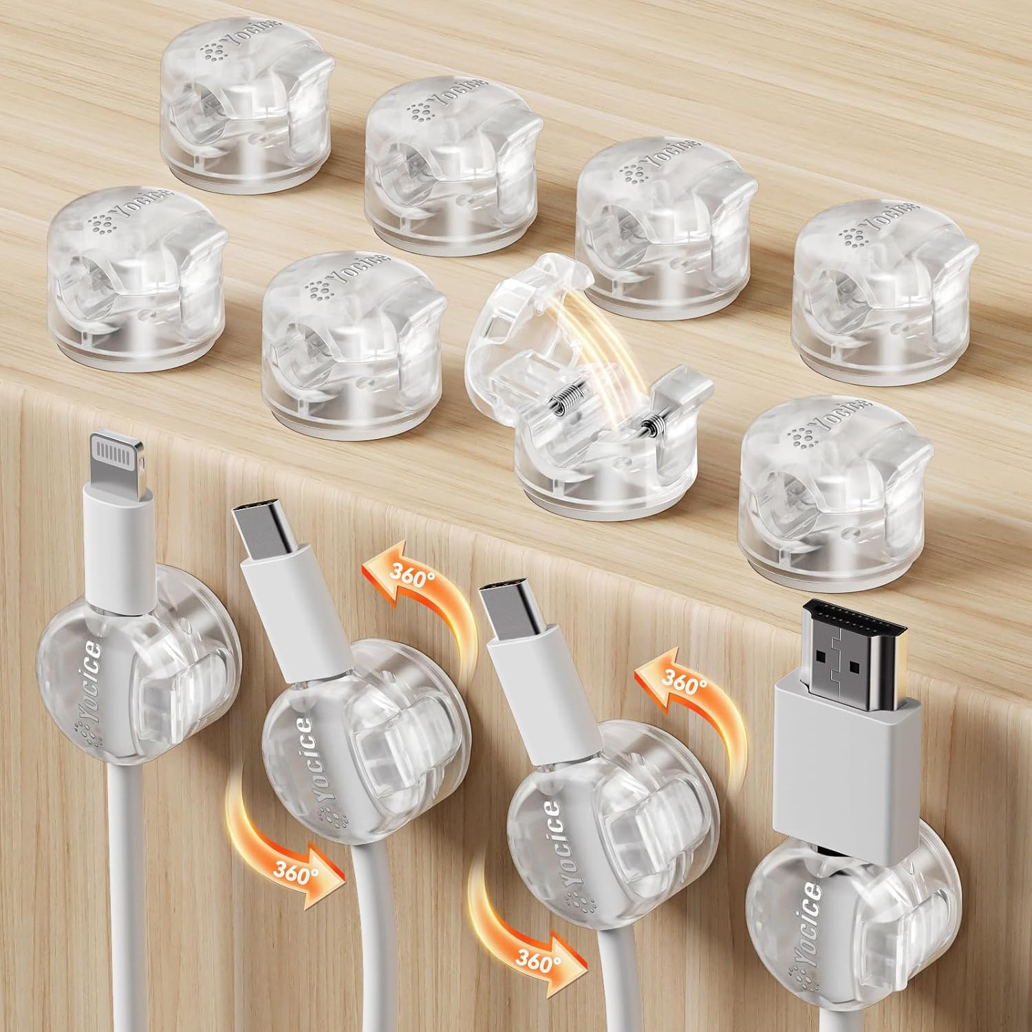 12 Pack Locking Spring Cable Clips, Rotatable Cord Organizer with Secure Lock