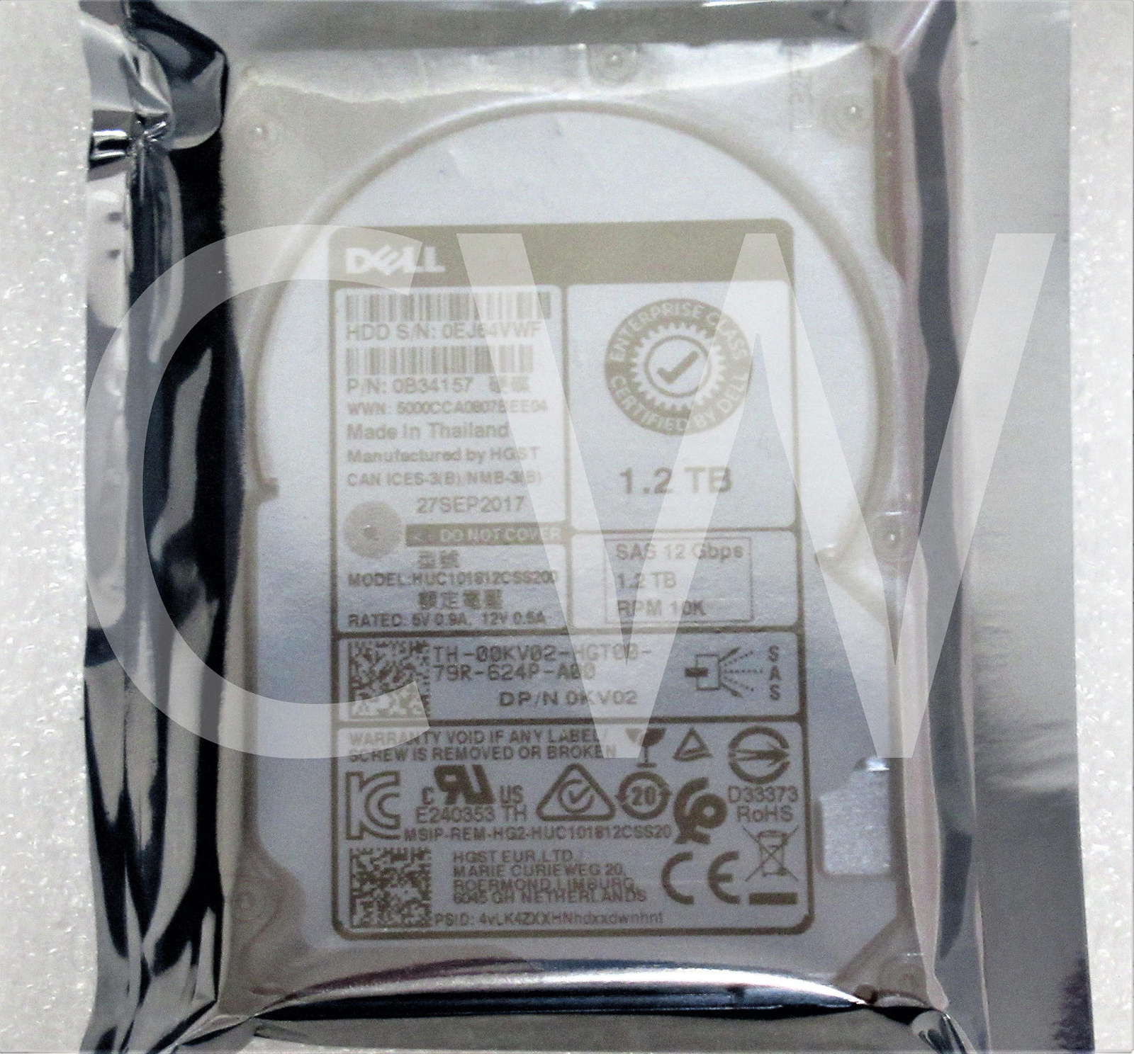 0KV02 00KV02 DELL ENTERPRISE 1.2TB 10K 12G 2.5in SAS Hard Drive HUC101812CSS200
