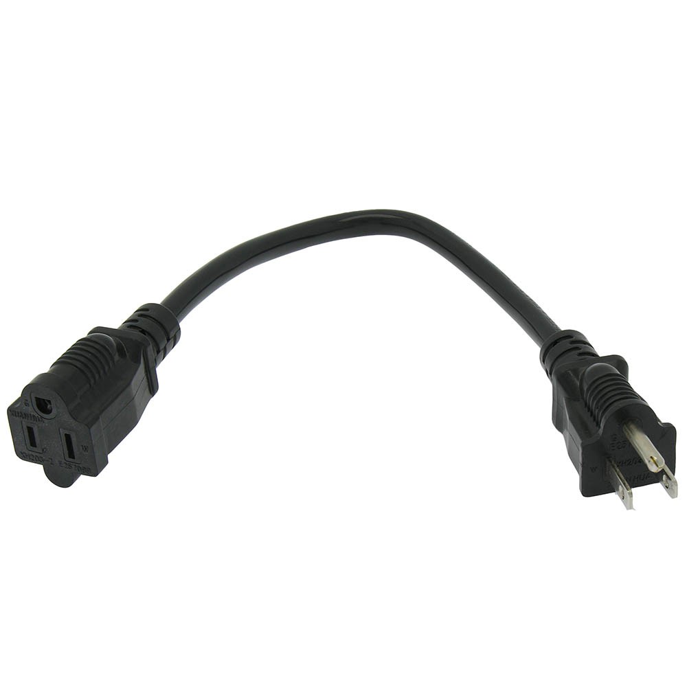20 Pack of 1Ft Power Cord 5-15P to 5-15R Black / SJT 16/3