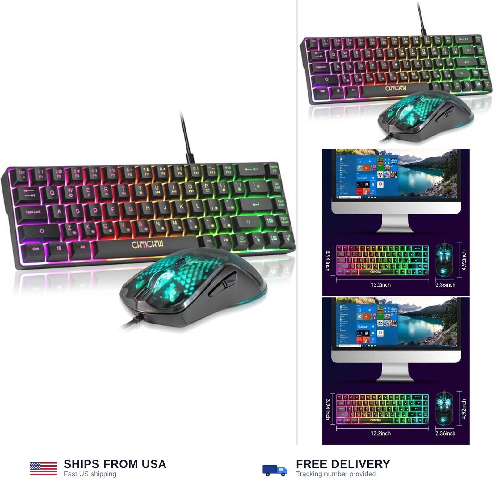 CHONCHOW 60% Gaming Keyboard and Mouse Combo, 68 Keys Wired LED RGB Backlit B...
