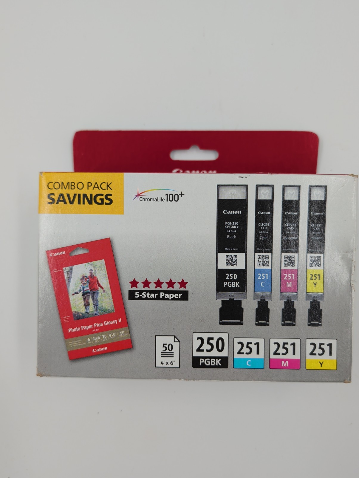 Canon PGI-250/CLI-251 Combo Pack Genuine OEM w/50 Sheets Photo Paper B/C/M/Y