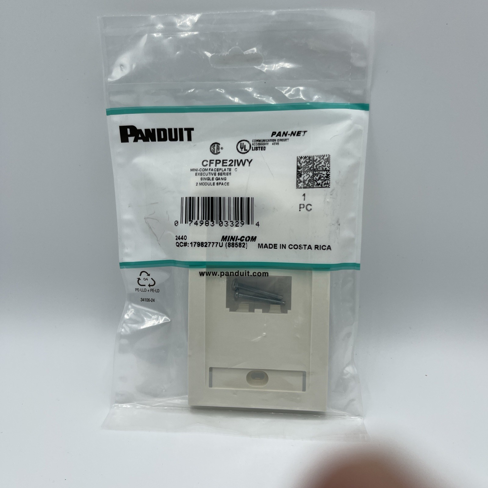 Panduit CFPE2IWY 2-Port Mini-Com Faceplate, Executive Series, Off-White