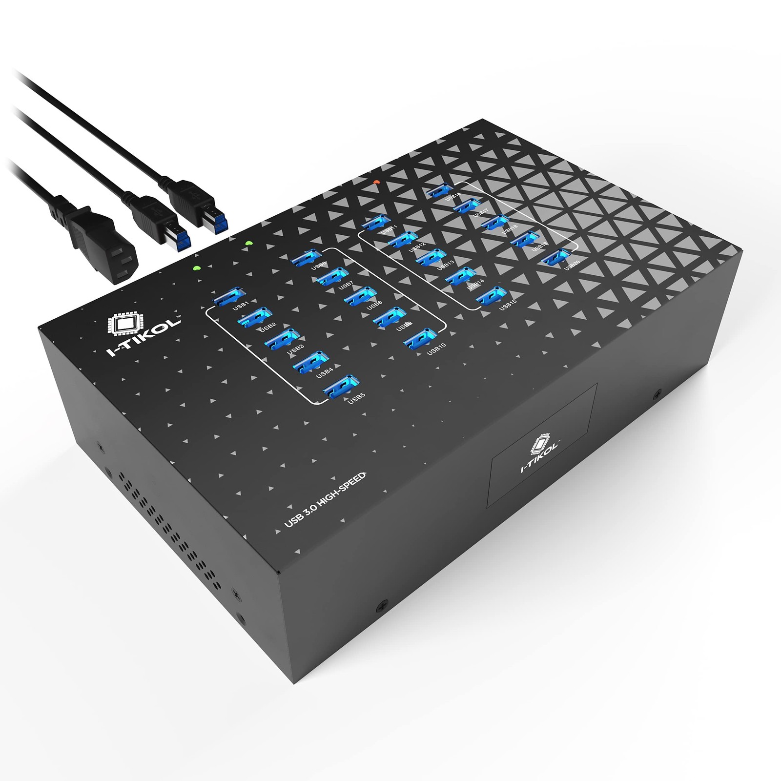 20-Port USB 3.0 Hub 5Gbps Data Transfer with 200W Power Supply & Brackets
