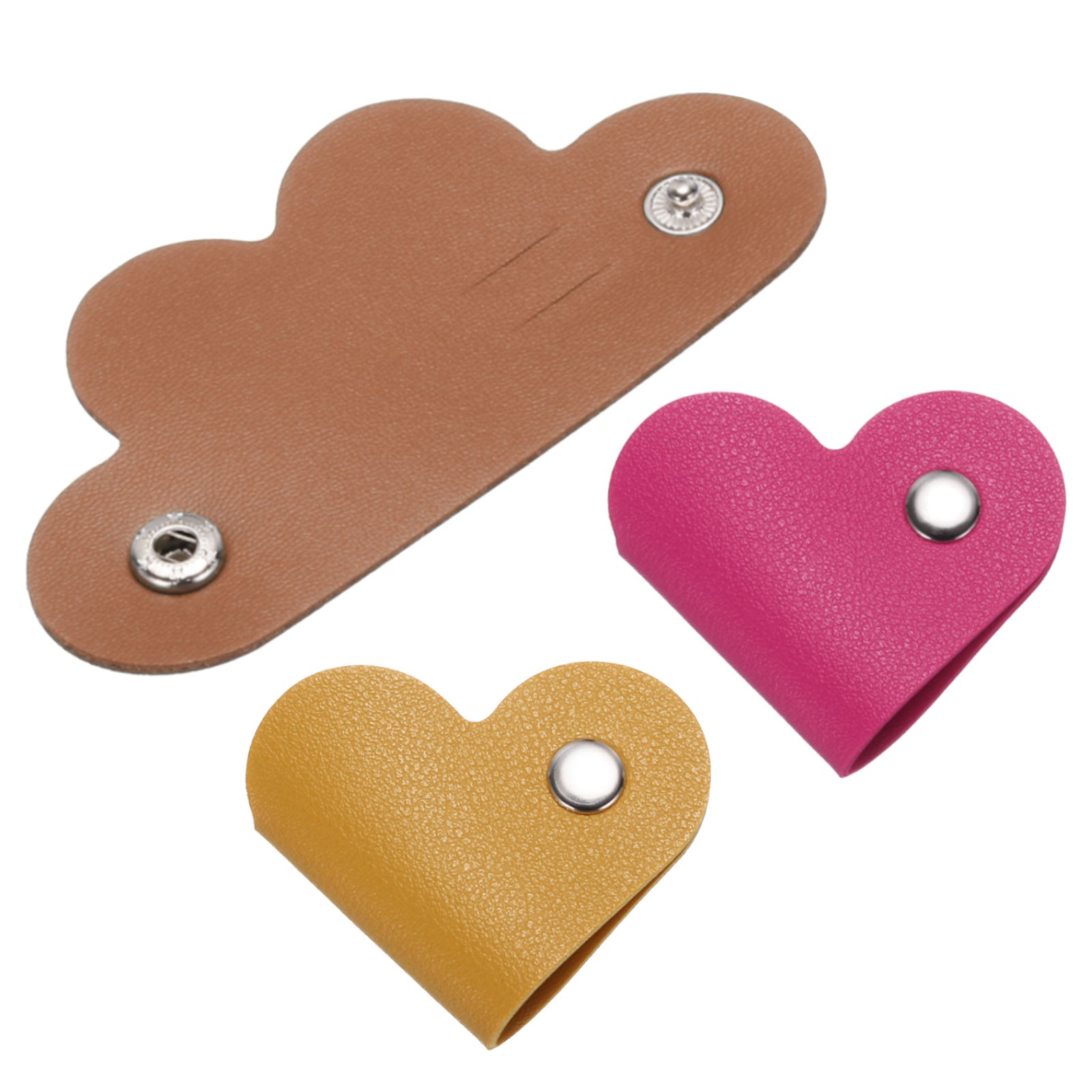 3Pcs Leather Cable Straps Brown/Rose/Yellow Portable Cord Organizer for Earphone