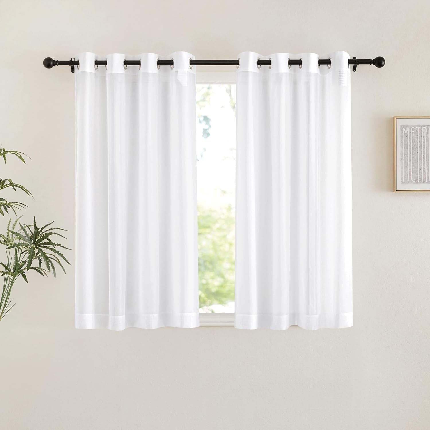  Bedroom Sheer Curtains 54 inch Length - Grommet 54"W x 54"L (Pack of 2) White