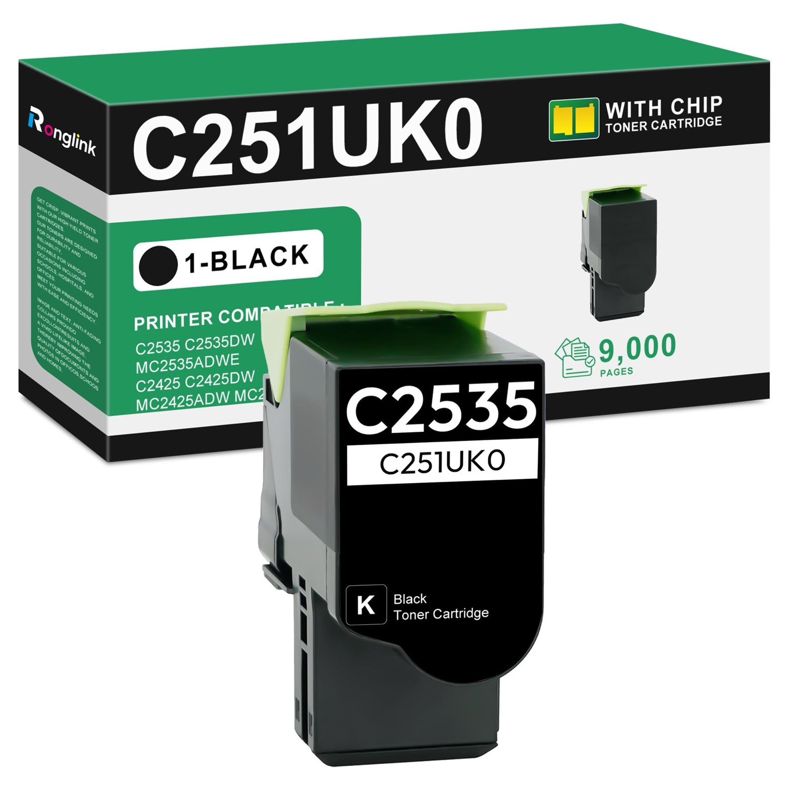 C251UK0 Black Toner Cartridge w/Chip For Lexmark C2535 MC2535