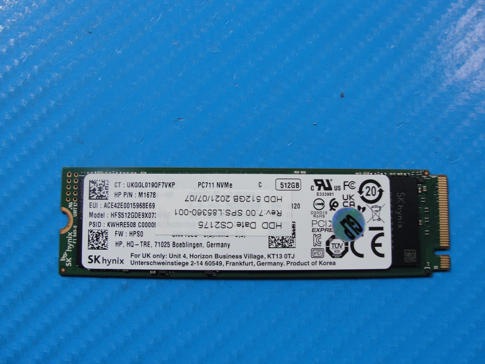 HP 840 G8 SKhynix 512GB NVMe M.2 Solid State Drive L85360-001 HFS512GDE9X073N
