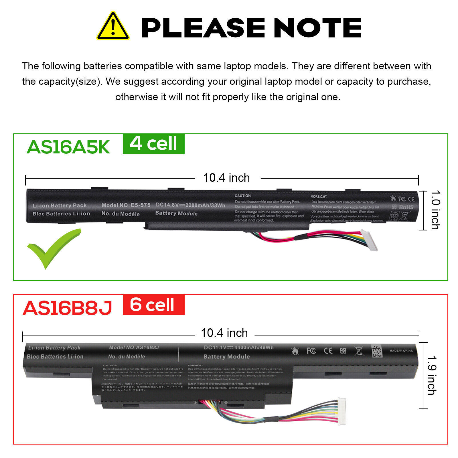 New AS16A5K AS16A7K AS16A8K Battery for Acer Aspire E15 E5-575 E5-575G E5-576G