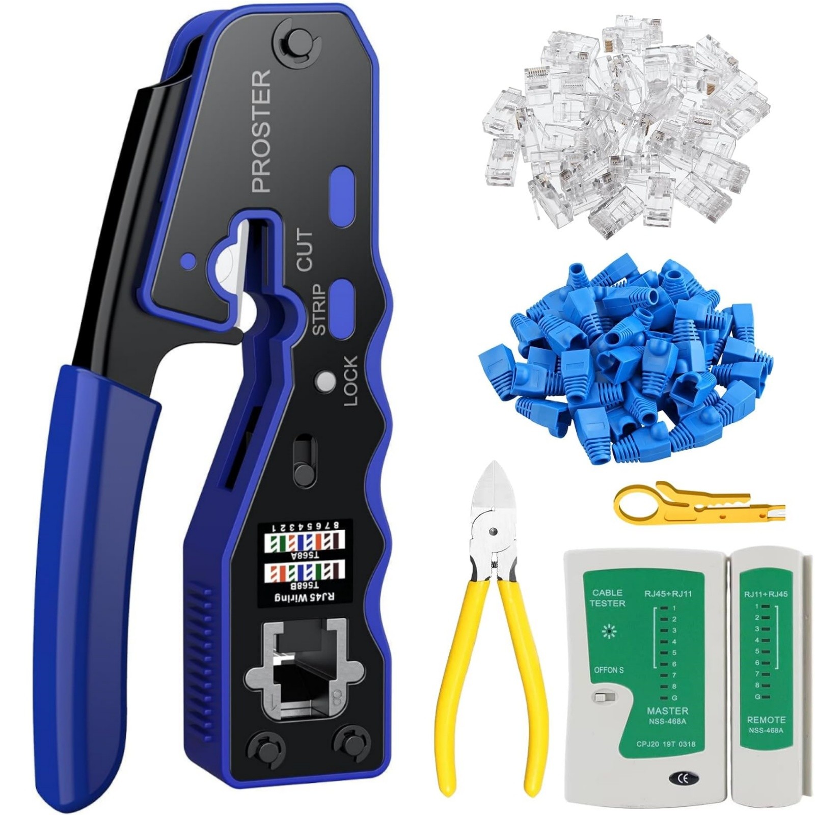 RJ45 Crimp Tool Kit Pass Thru Ethernet Crimper for Cat5e Cat6 Cat6a 8P8C Modular