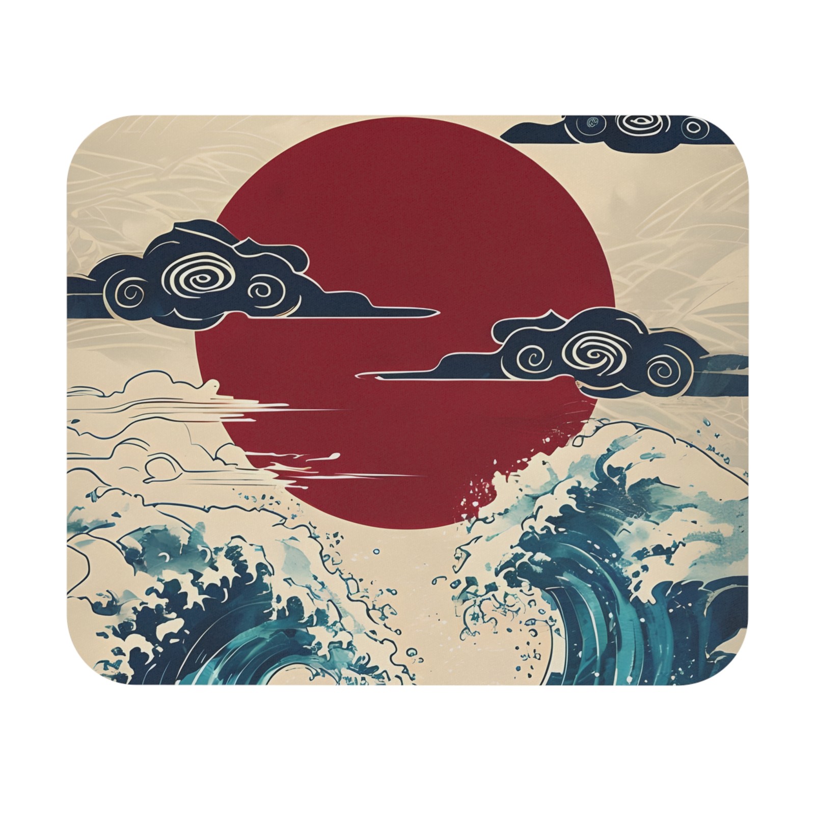 Red Sun Wave Art Mouse Pad | Japanese Wave Desk Mat