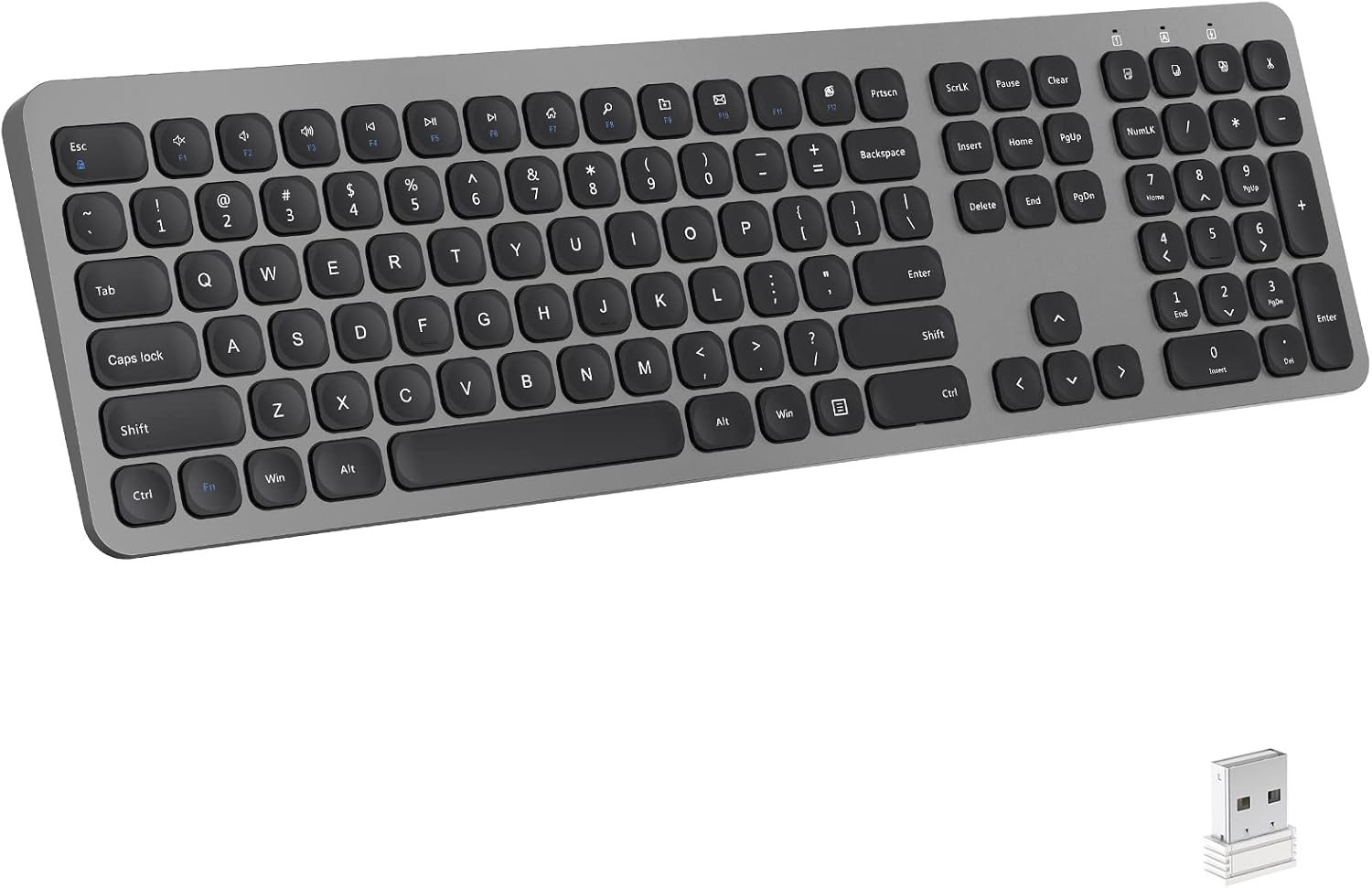 2.4GHz Wireless Keyboard with Number Pad Gray Full-Size for Laptop PC.