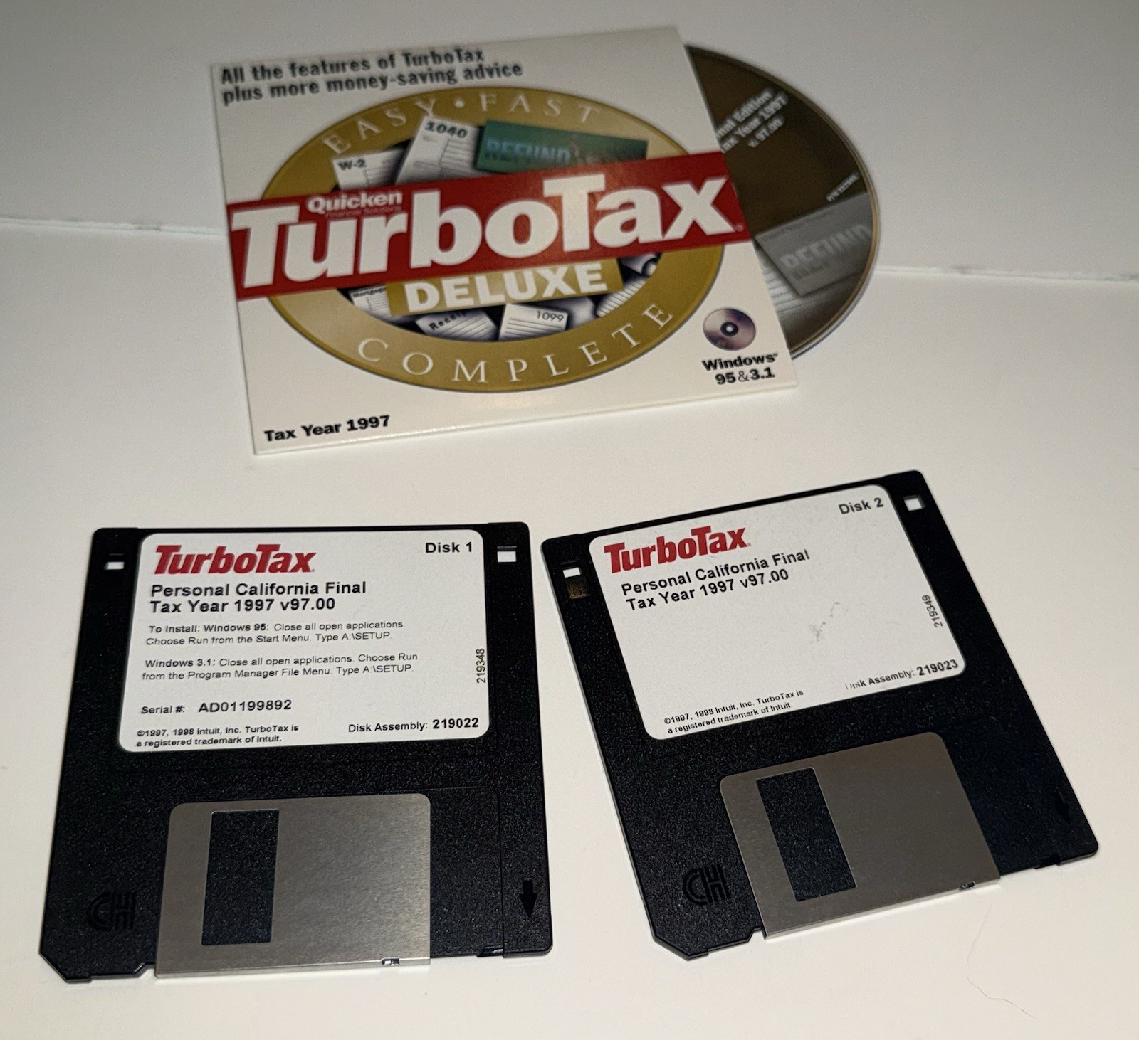 Quicken TurboTax Deluxe Tax Year 1997 Federal & CA State Windows 95 3.1
