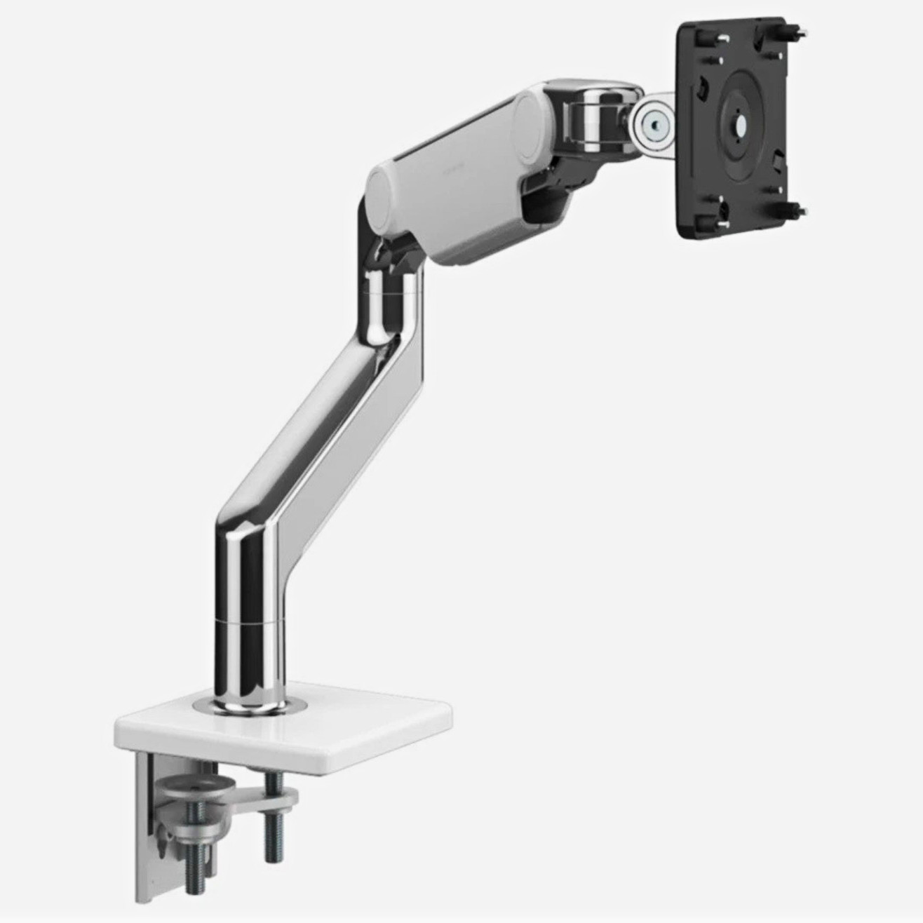 Humanscale M8.1 Single Monitor Clamp Mount - Polished Aluminum With White Trim