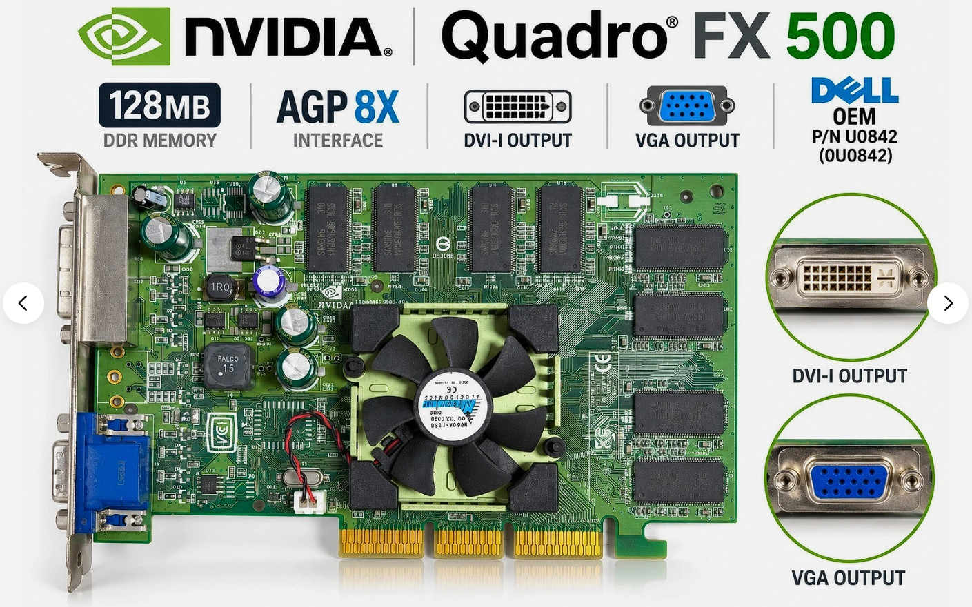 NVIDIA Quadro FX 500 128MB DDR AGP 8X DVI VGA Video Card EQFX500-128AB