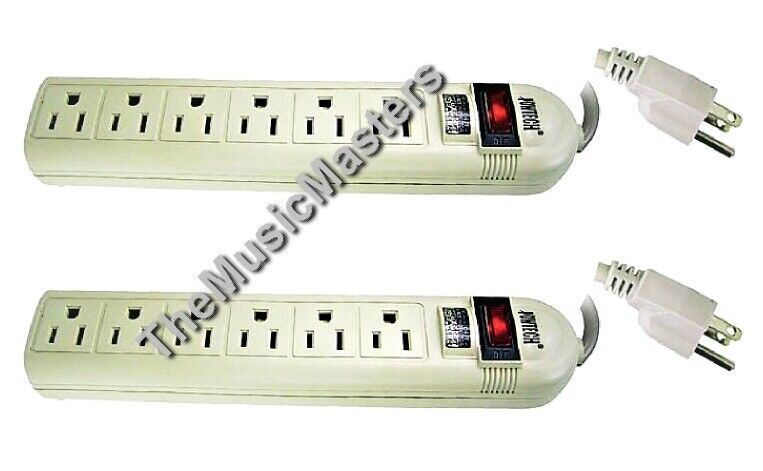 2X Surge Protector 6 Outlet T-Type POWER STRIP Lighted Switch & Circuit Breaker