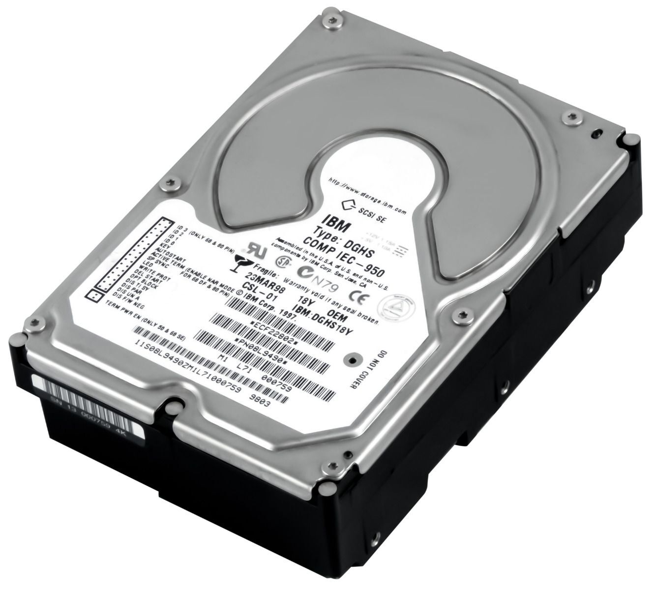 HARD DRIVE IBM 08L9490 DGHS18Y 18.2GB 7.2K SCSI 80 PIN 3.5'' HH