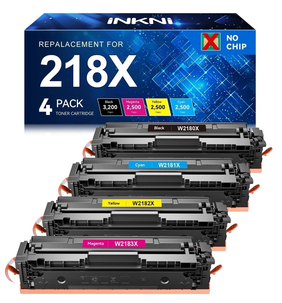 InkNI 218X Toner Cartridges 4 Pack High Yield (No Chip) Replacement for HP 218X