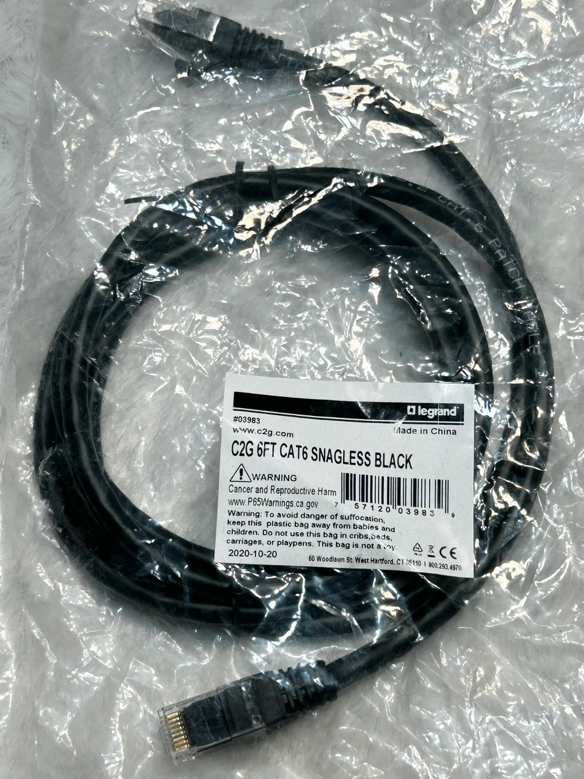 New Legrand C2G #03983 6FT CAT6 Snagless Black Ethernet Network Patch Cord