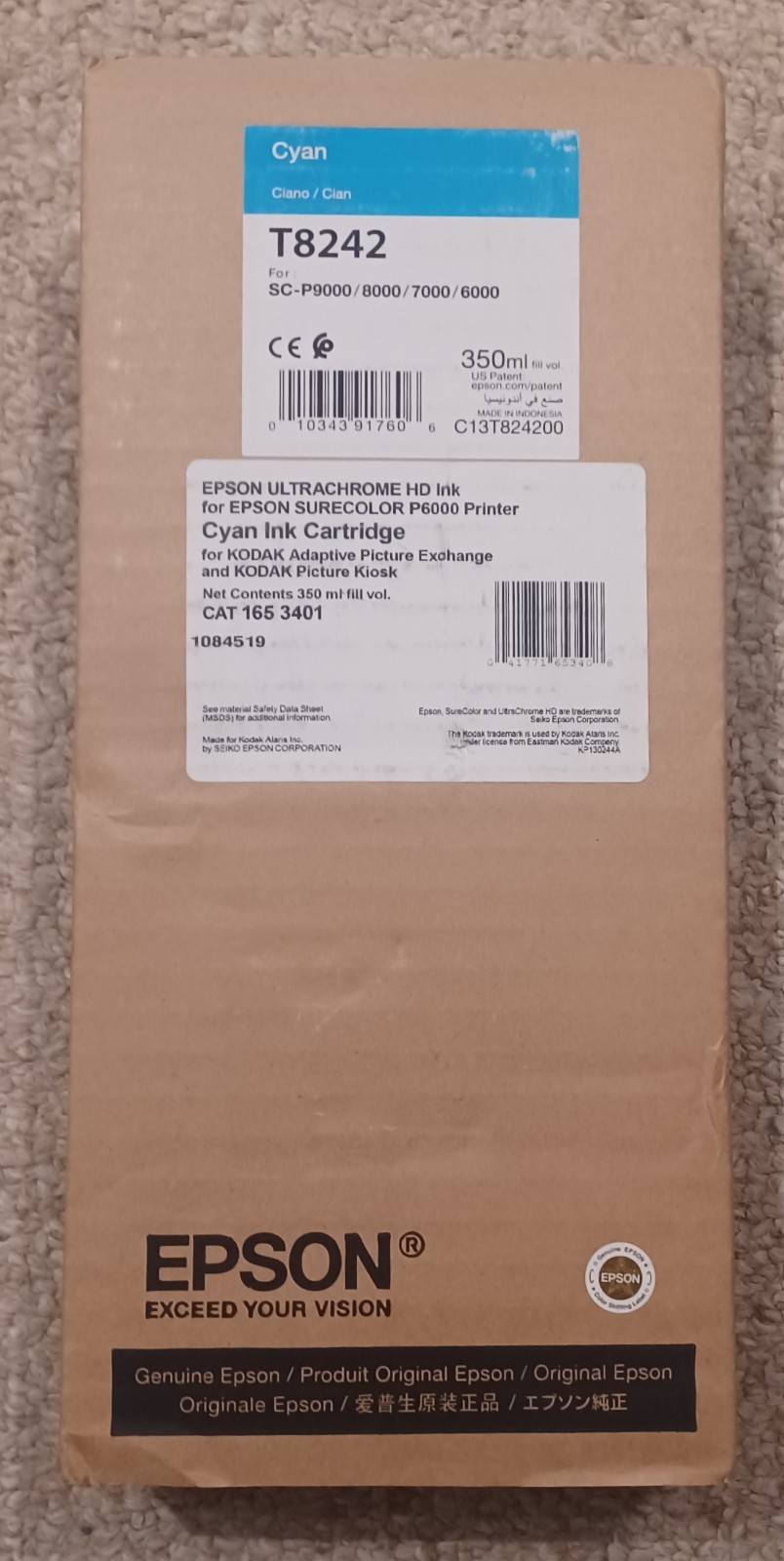 09-2021 New Genuine Epson T8242 Cyan 350ml Ink For SC-P9000/8000/7000/6000