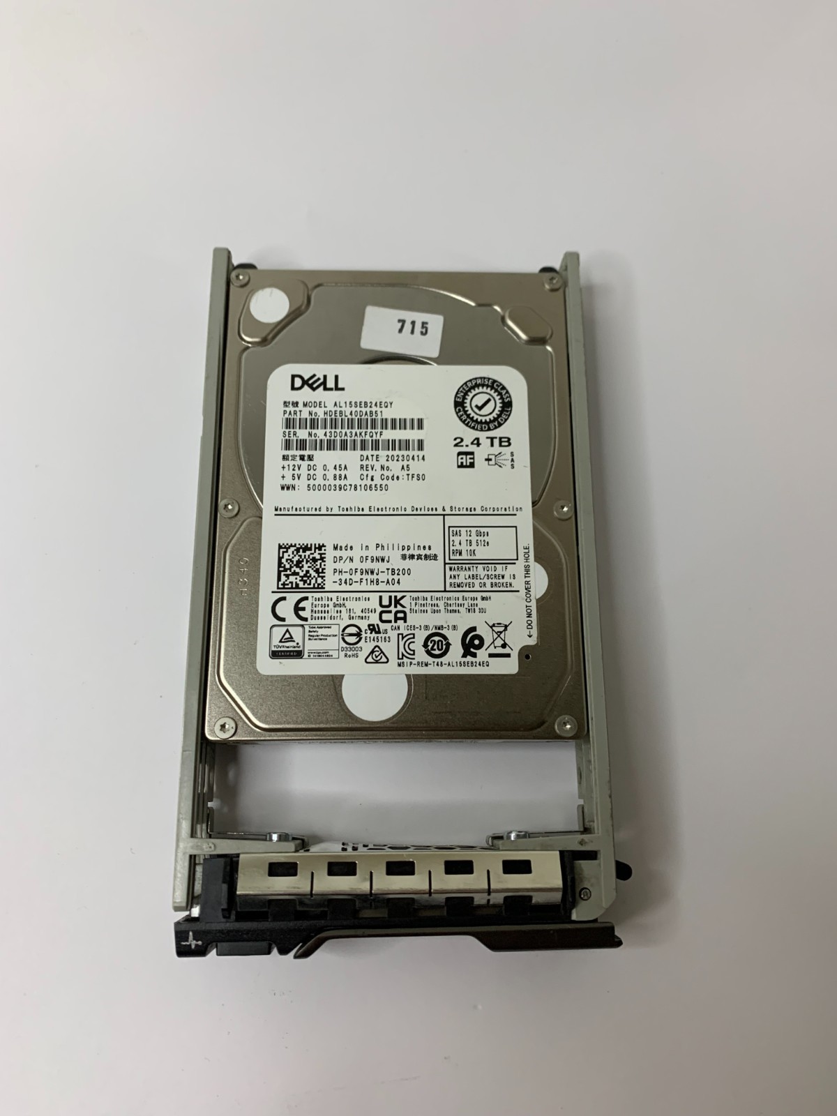 Dell Toshiba 2.4TB SAS - AL15SEB24EQY 10000RPM 128MB SAS 12Gb/s 2.5" HDD- 100%