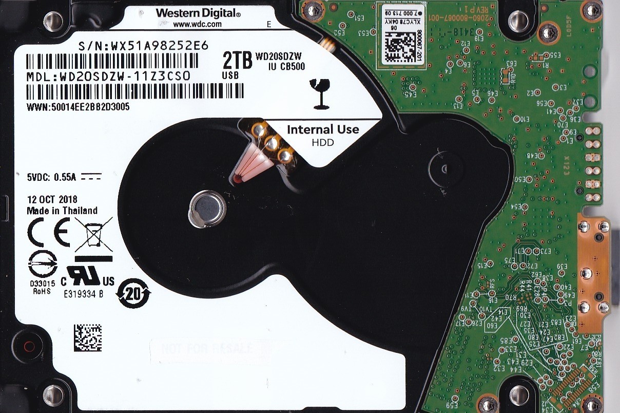 WD20SDZW-11Z3CS0 s/n: WX51A9 OCT/2018 Thailand  2TB USB 3.0 2.5 Western Digital